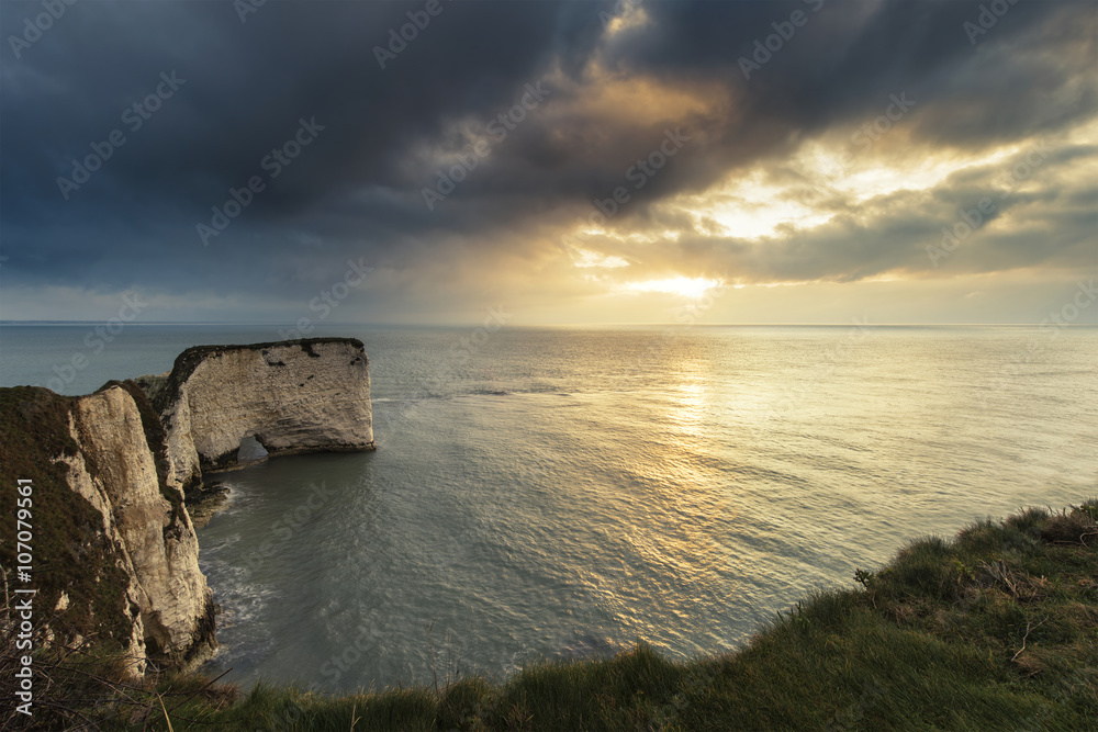 Beautiful cliff formation landscape during stunning sunrise