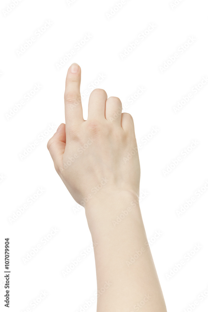 young woman hand touch screen gesture isolated on white background young woman hand touch screen gesture isolated on white background