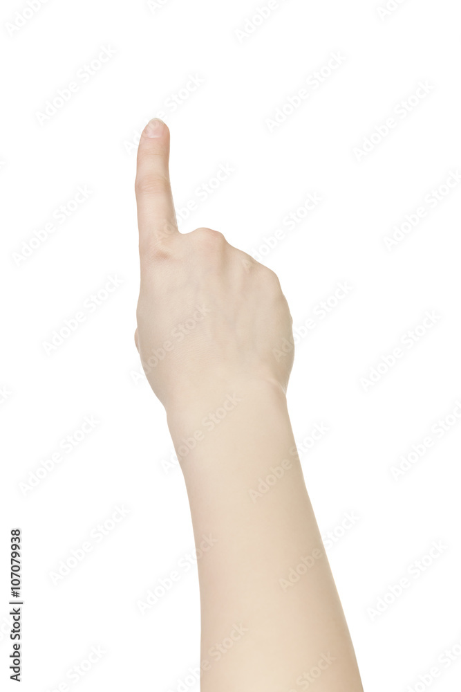 young woman hand touch screen gesture isolated on white background young woman hand touch screen gesture isolated on white background