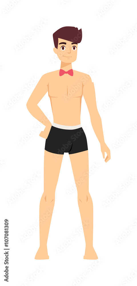 Muscular sexy young aesthetics naked smiling stripteaser boy posing in  underwear and red tie character vector. Stock Vector | Adobe Stock