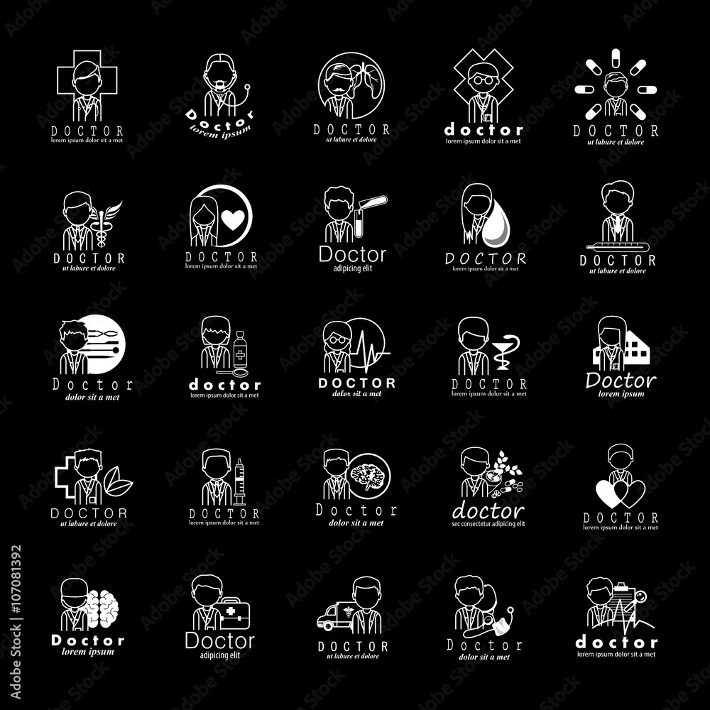 Doctors And Medical Workers Icons Set-Isolated On Black Background-Vector Illustration,Graphic Design.Collection Of Professional Medical Persons, Physician, Chemist Staff. For Web, Websites, Templates