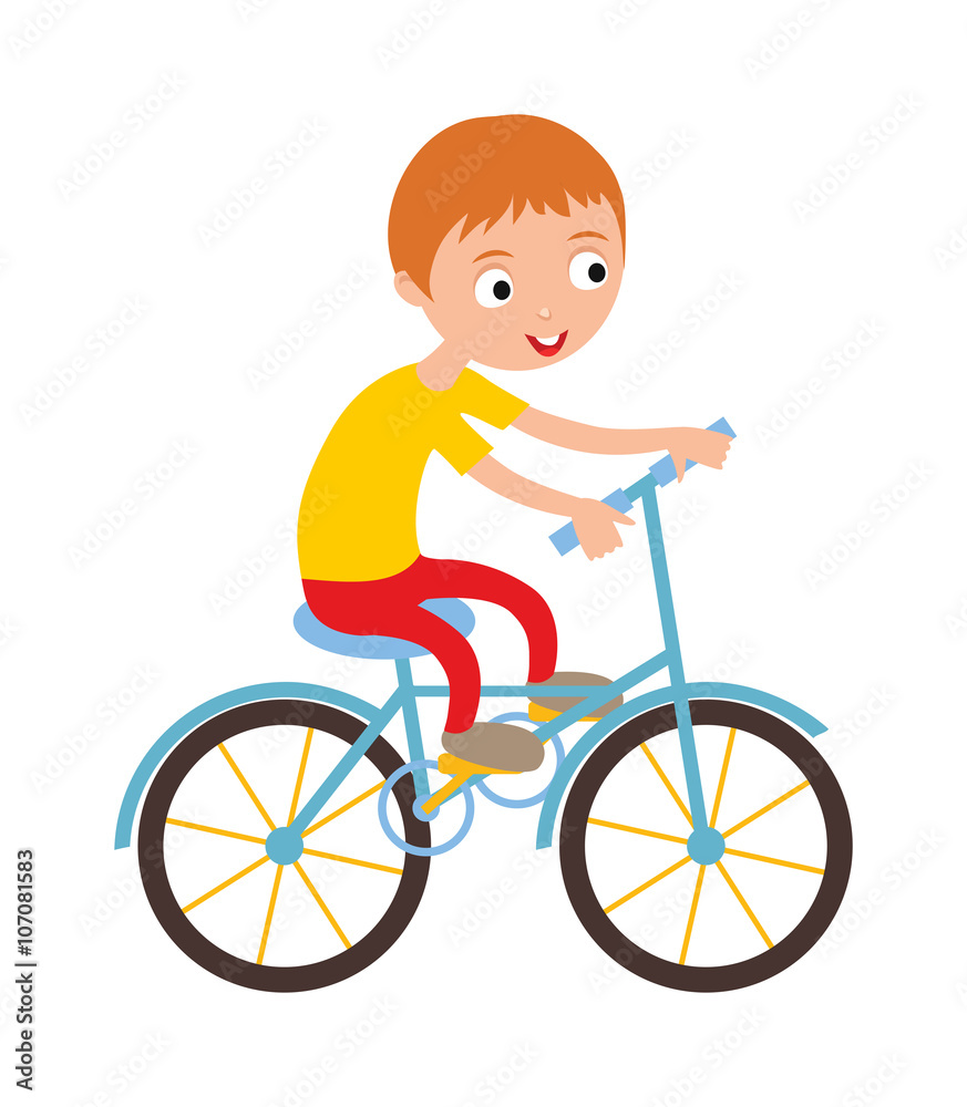 Little happy boy on his sport bike active lifestyle cartoon vector illustration.