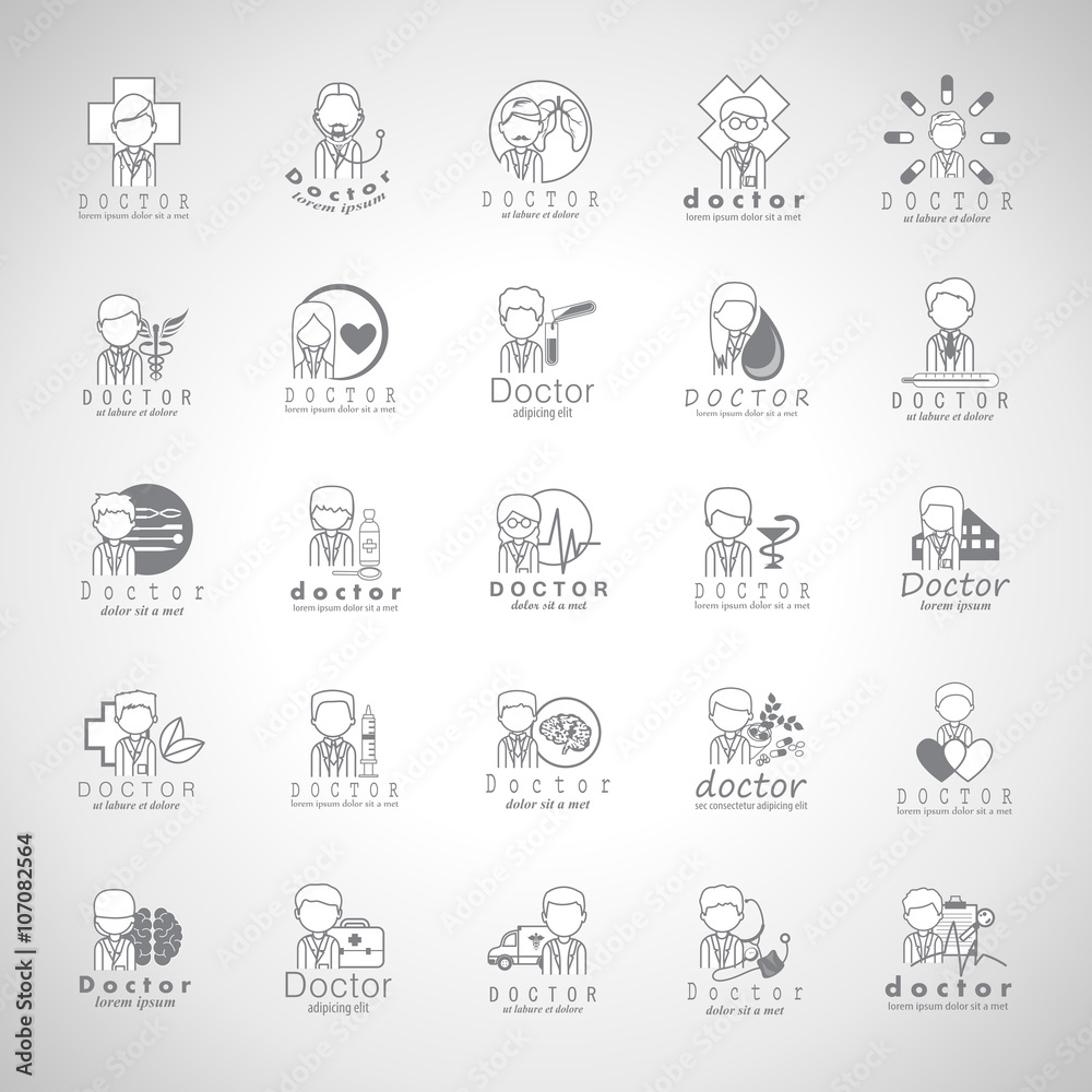 Doctors And Medical Workers Icons Set-Isolated On Gray Background-Vector Illustration,Graphic Design.Collection Of Professional Medical Persons, Physician, Chemist Staff. Thin Line