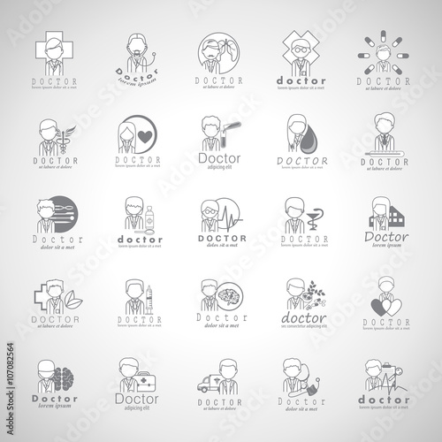 Doctors And Medical Workers Icons Set-Isolated On Gray Background-Vector Illustration,Graphic Design.Collection Of Professional Medical Persons, Physician, Chemist Staff. Thin Line