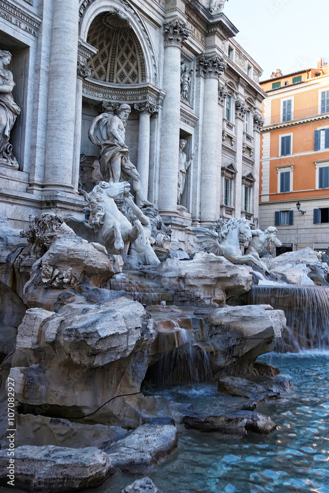 Fragment of Trevi Fountain in Rome in Italy