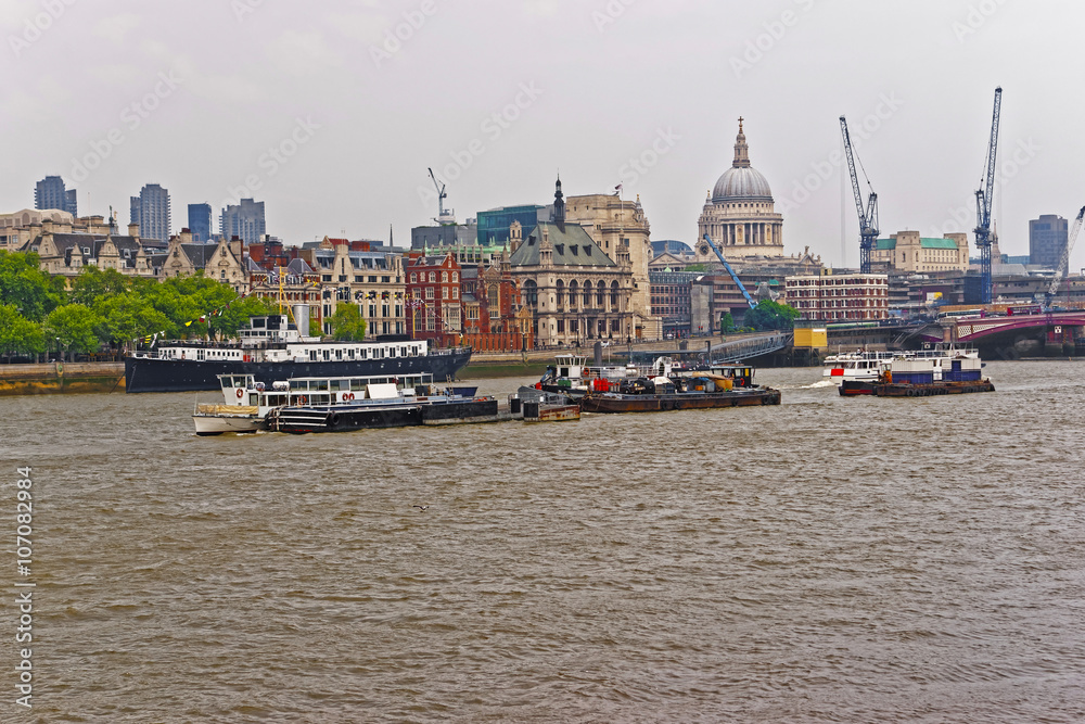 Northern Bank of River Thames with St Paul Cathedral