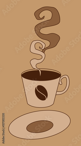 picture of steaming black dark coffee in cup with saucer on a cardboard background vector illustration