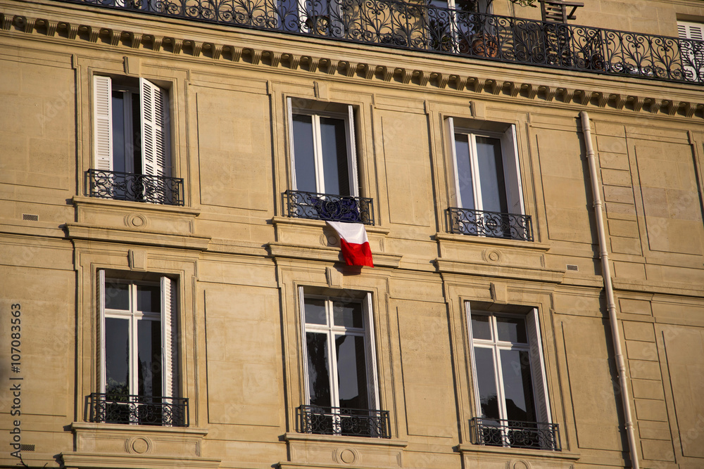 French flag on building in Paris