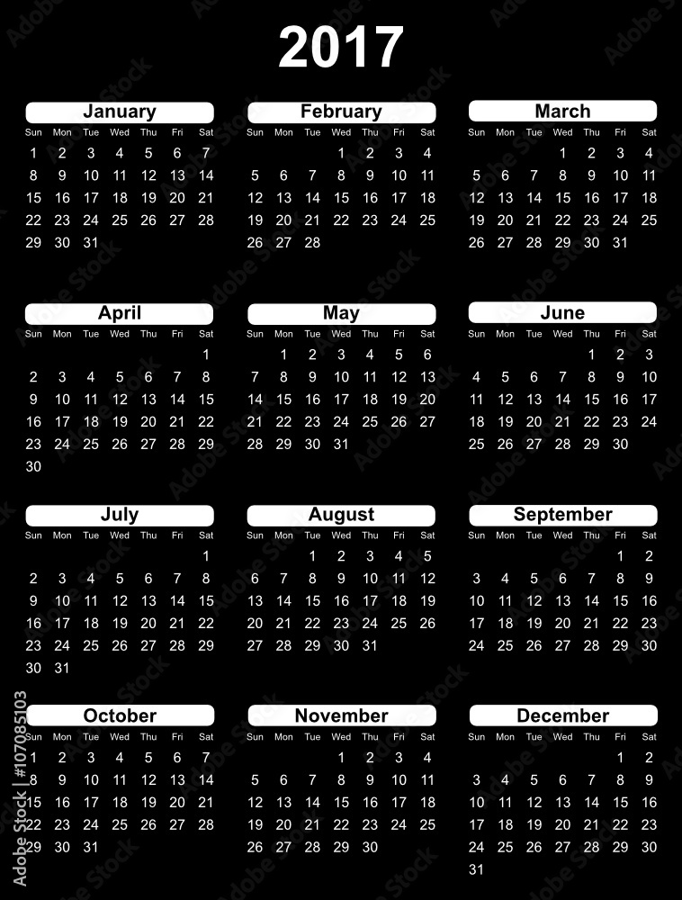 simple editable vector calendar 2017 on black background sunday first ...