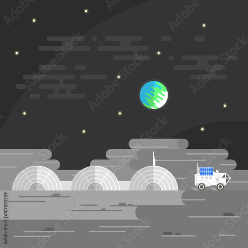 Vector illustration of human base on Moon.