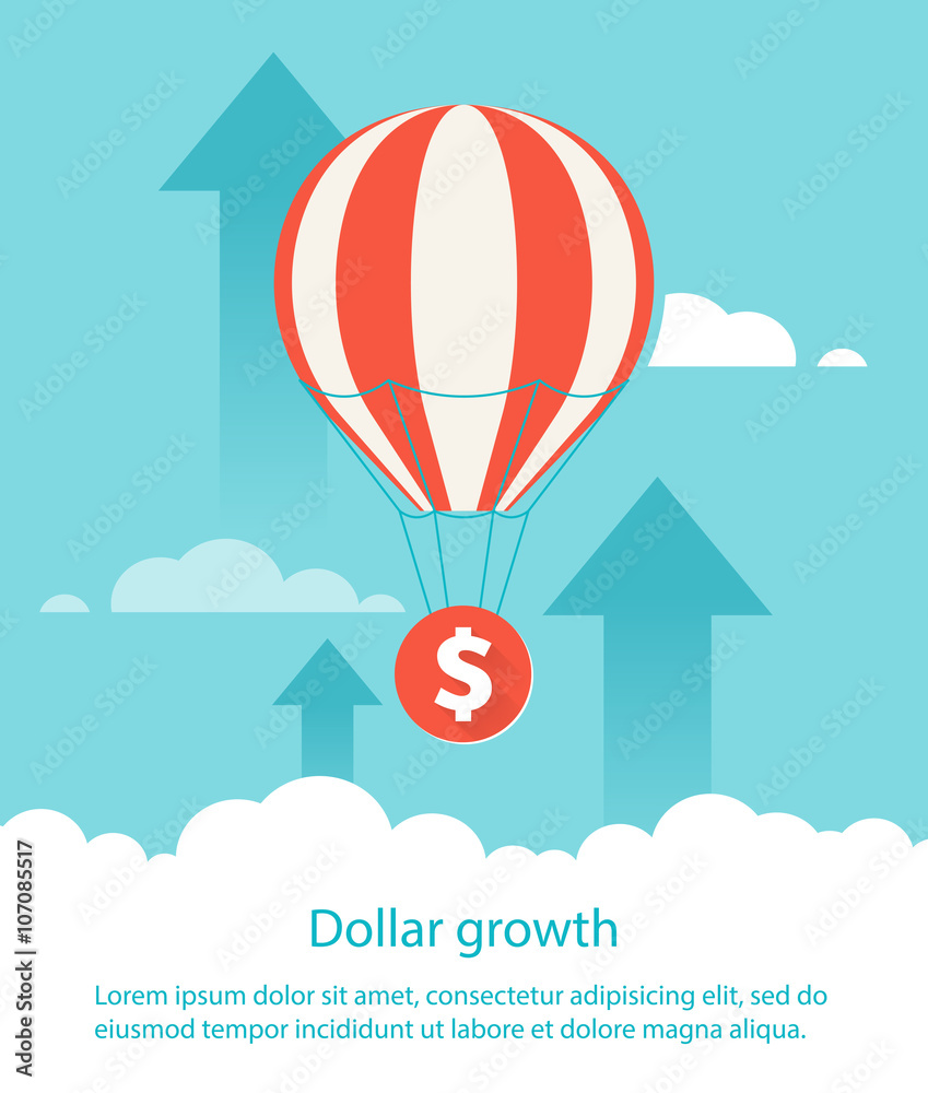 Obraz premium Dollar growth. Balloon lifts up coin