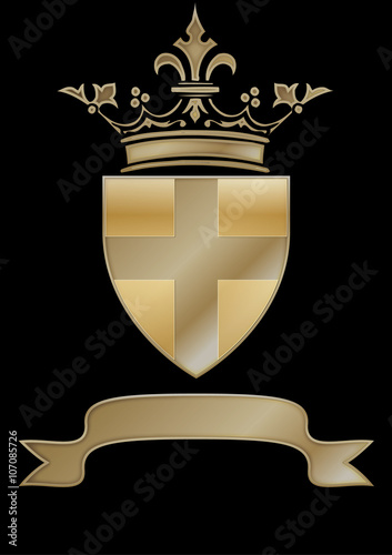 Escudo con corona y cruz central dorada