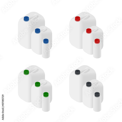 Vector Set of Isometric Blank Plastic Jerrycan Canister Gallon 