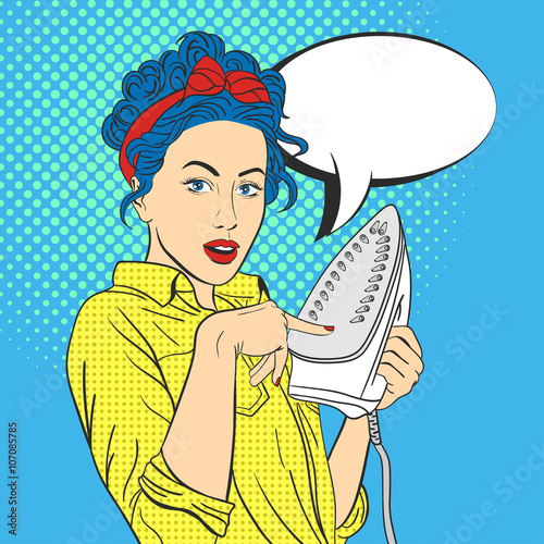 Vector illustration of pop art beautiful young surprised woman 
