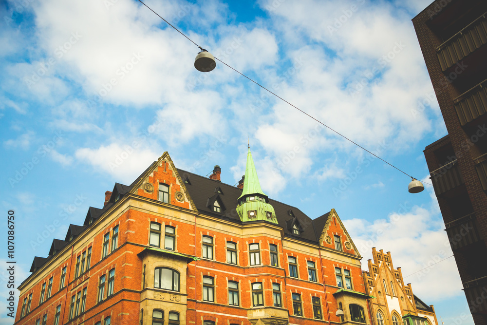 Obraz premium buildings with nordic style and a beautiful sky