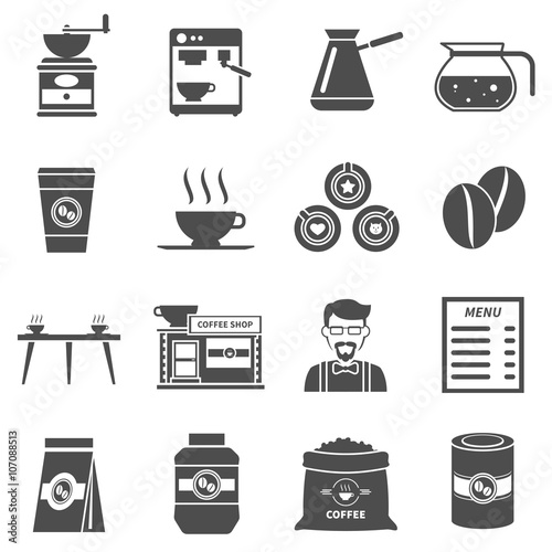 Coffee Shop Black Icons Set