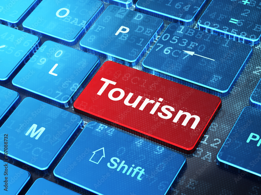 Fototapeta premium Travel concept: Tourism on computer keyboard background