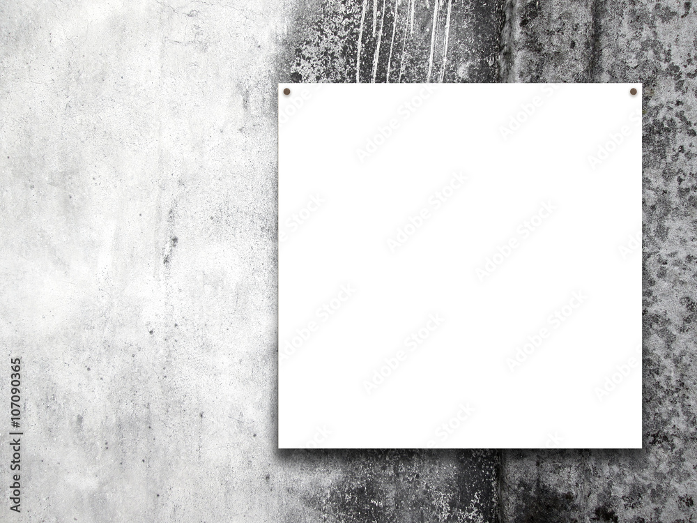 Close-up of one nailed blank square frame on grey dirty wall background Close-up of one nailed blank square frame on grey dirty wall background