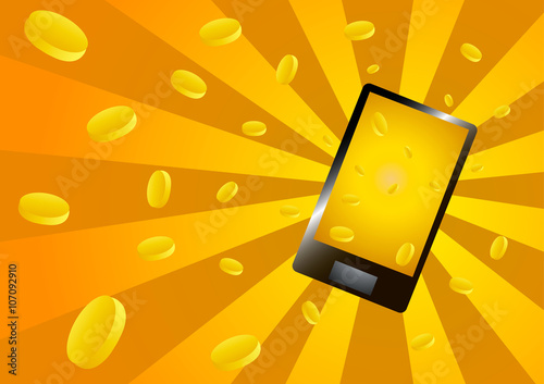 Vector illustration. Earnings through the phone.