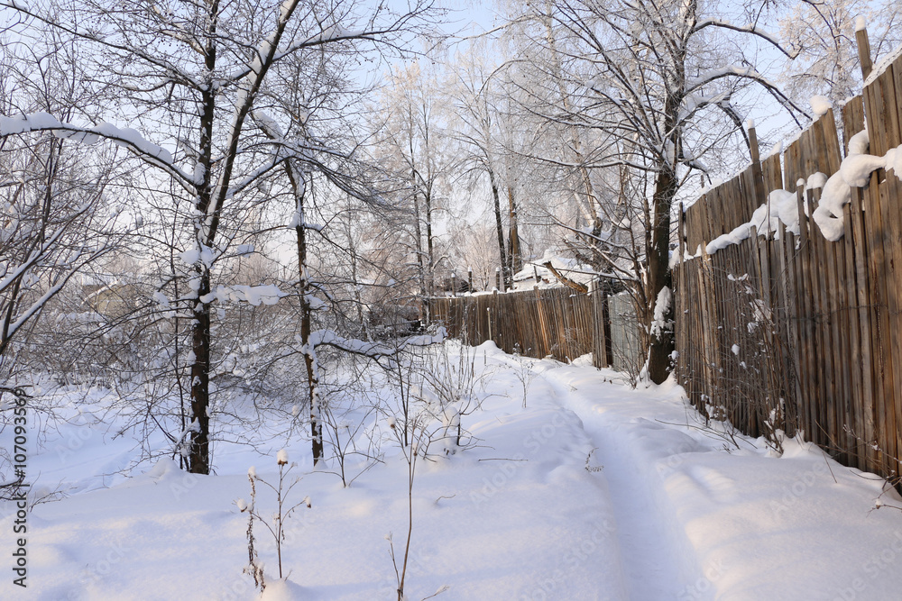 Road in snow in cold winter day Road in snow in cold winter day
