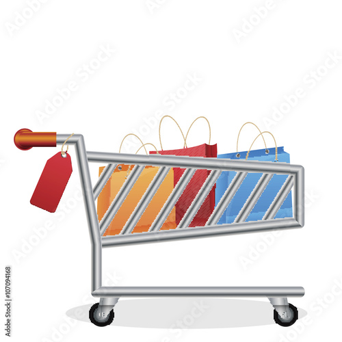 pushcart with paper bag vector