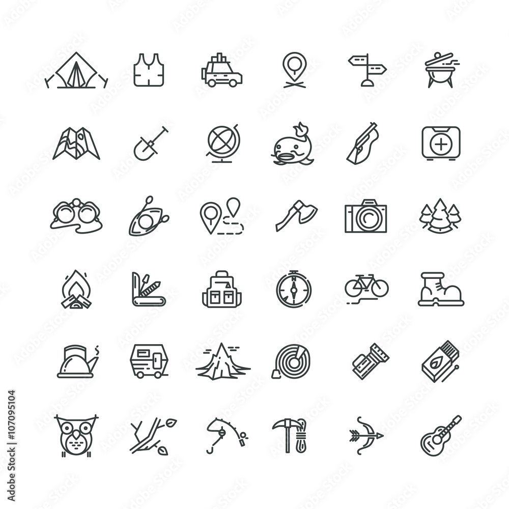 Camping and outdoor vector line icons set Camping and outdoor vector line icons set