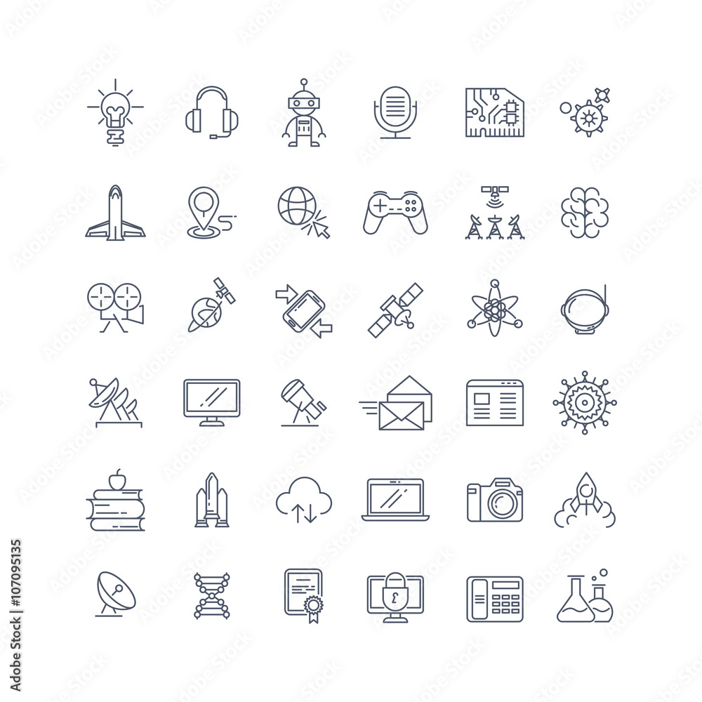 Technologies and science vector line icons