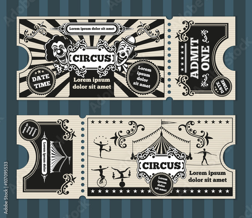 Birthday card with circus tickets vector template