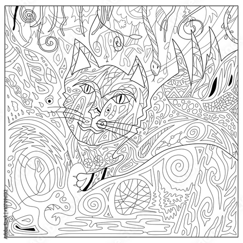 Fototapeta Naklejka Na Ścianę i Meble -  Drawing zentangle persian cat for coloring page, with full background, vector illustration boho style