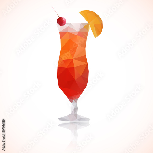 Low Poly illustration of a glass of Sex on the beach cocktail. Vector illustration