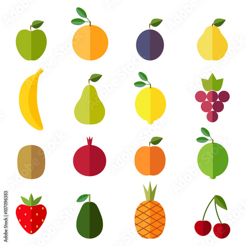 Set of flat design icons for fruits