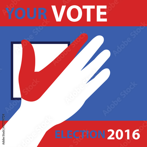 Vote hand with mark sign. Election 2016