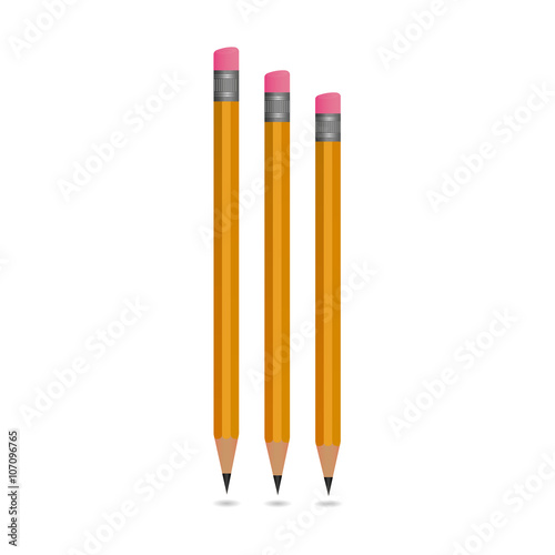 Yellow Wooden sharp pencils isolated on white background. Vector illustration.
