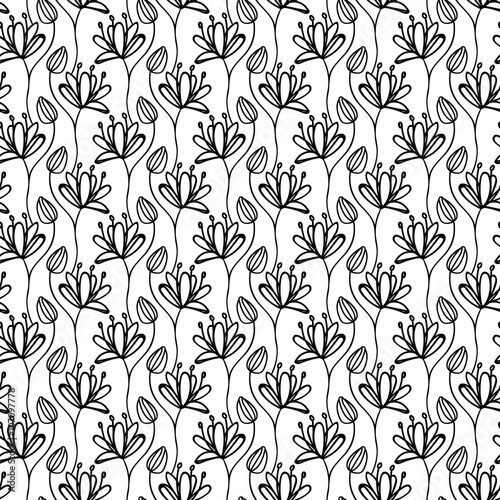 Vector seamless pattern. Linear graphic design. Floral linear background © ozzichka