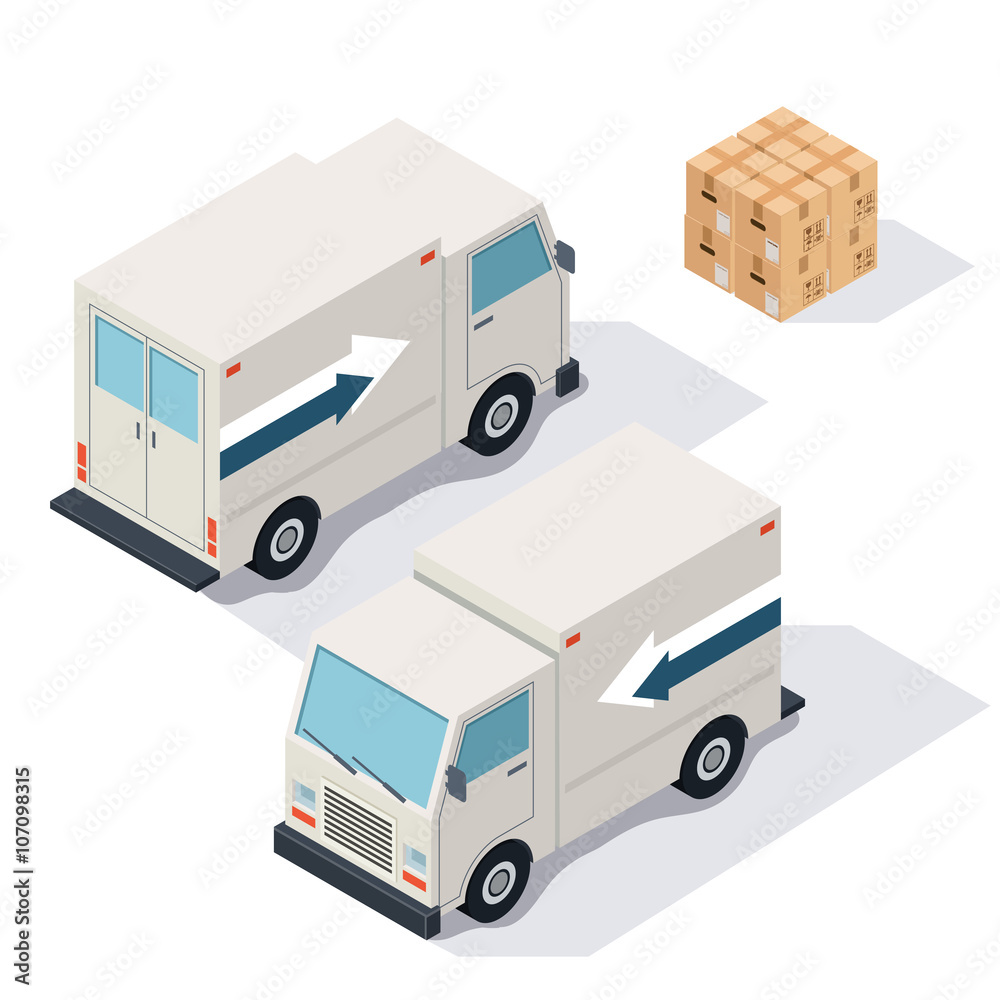 car cargo delivery isolated on white foneyu isometric illustration.