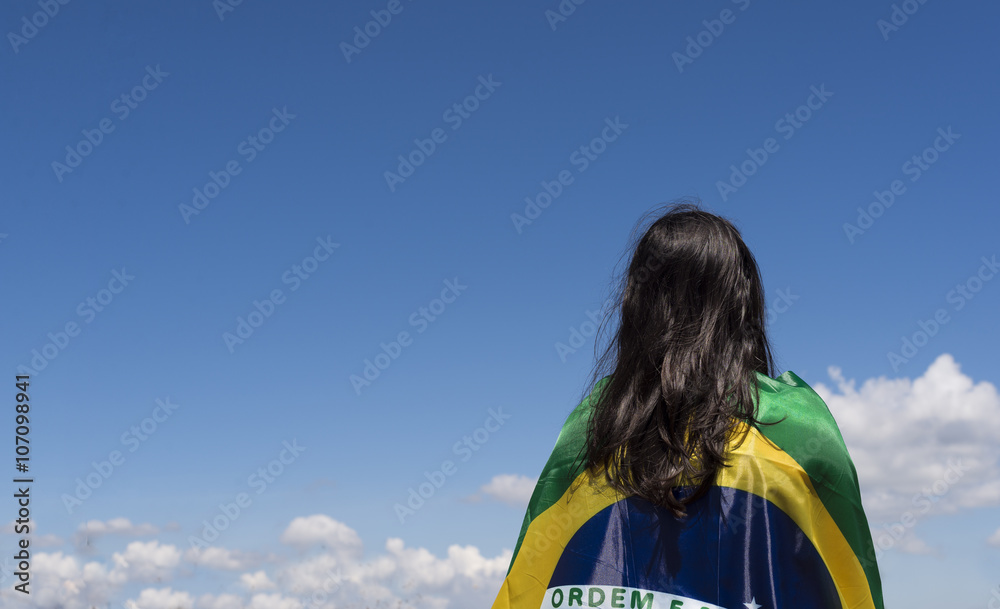 Naklejka premium Mulher, Bandeira do Brasil, Rio 2016