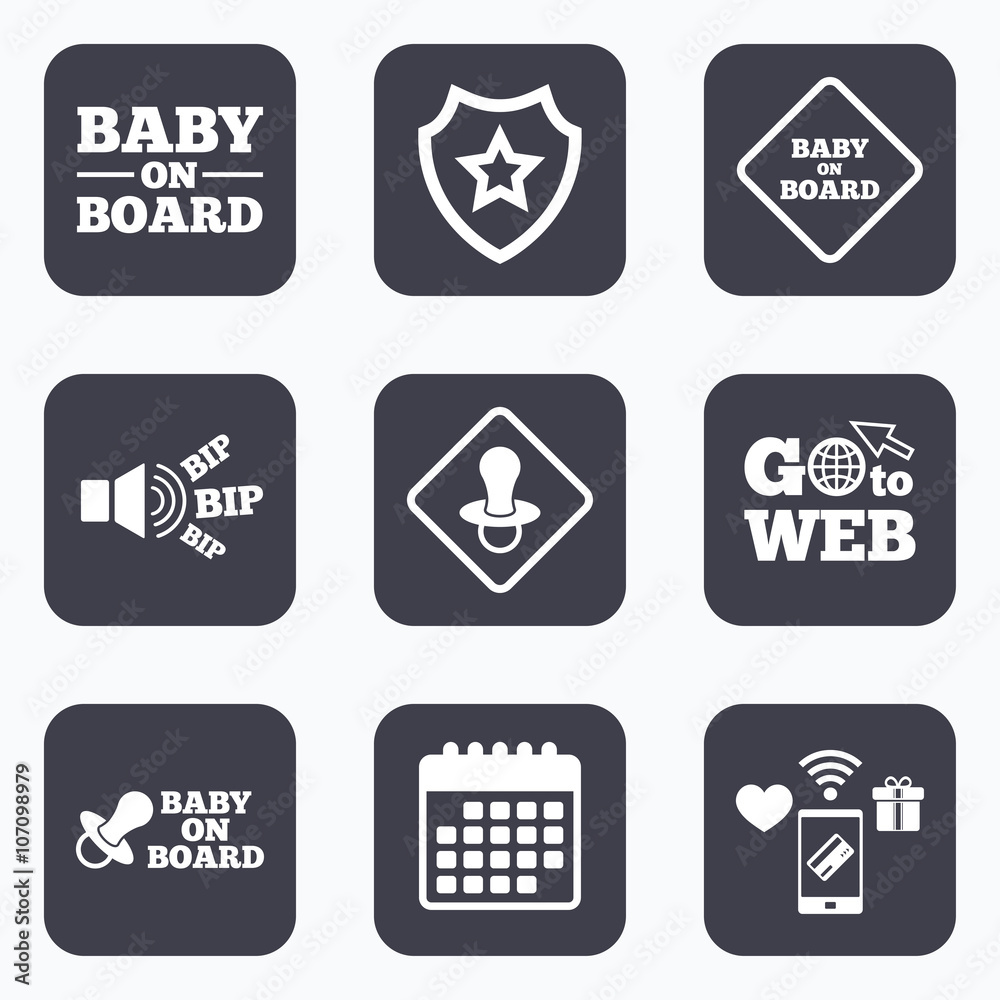 Baby on board icons. Infant caution signs. Baby on board icons. Infant caution signs.