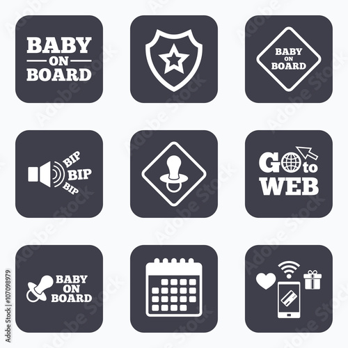Baby on board icons. Infant caution signs.