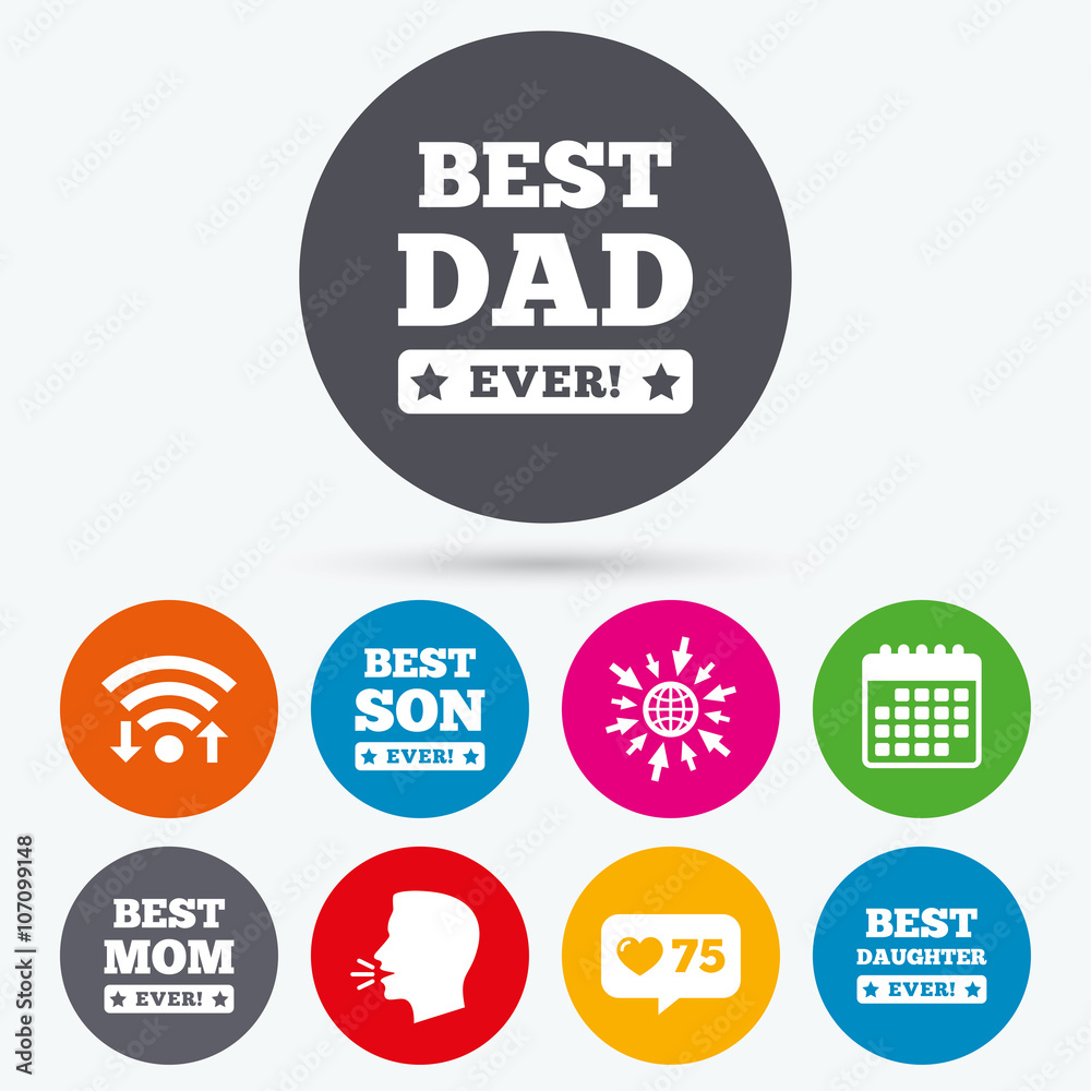 Best mom and dad, son, daughter icons. Best mom and dad, son, daughter icons.
