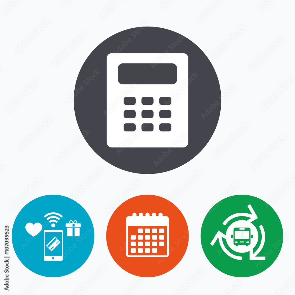 Calculator sign icon. Bookkeeping symbol. Calculator sign icon. Bookkeeping symbol.