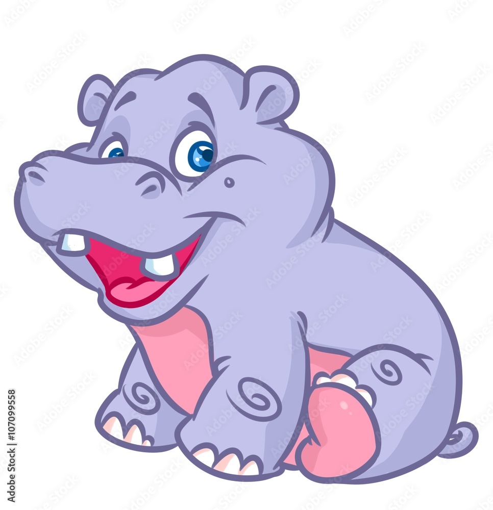 Fototapeta premium Little good Hippo cartoon illustration isolated image animal character
