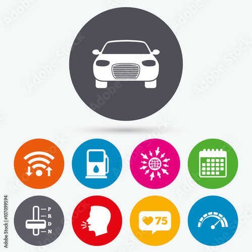 Transport icons. Tachometer and petrol station.