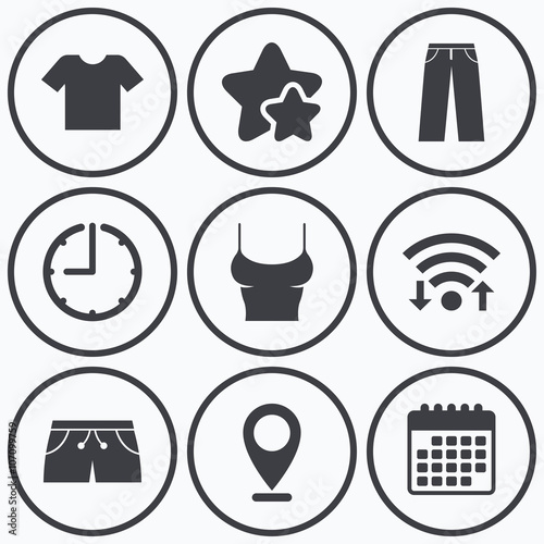 Clothes signs. T-shirt and pants with shorts.