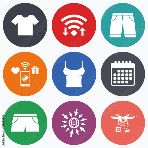 Clothes signs. T-shirt and pants with shorts.