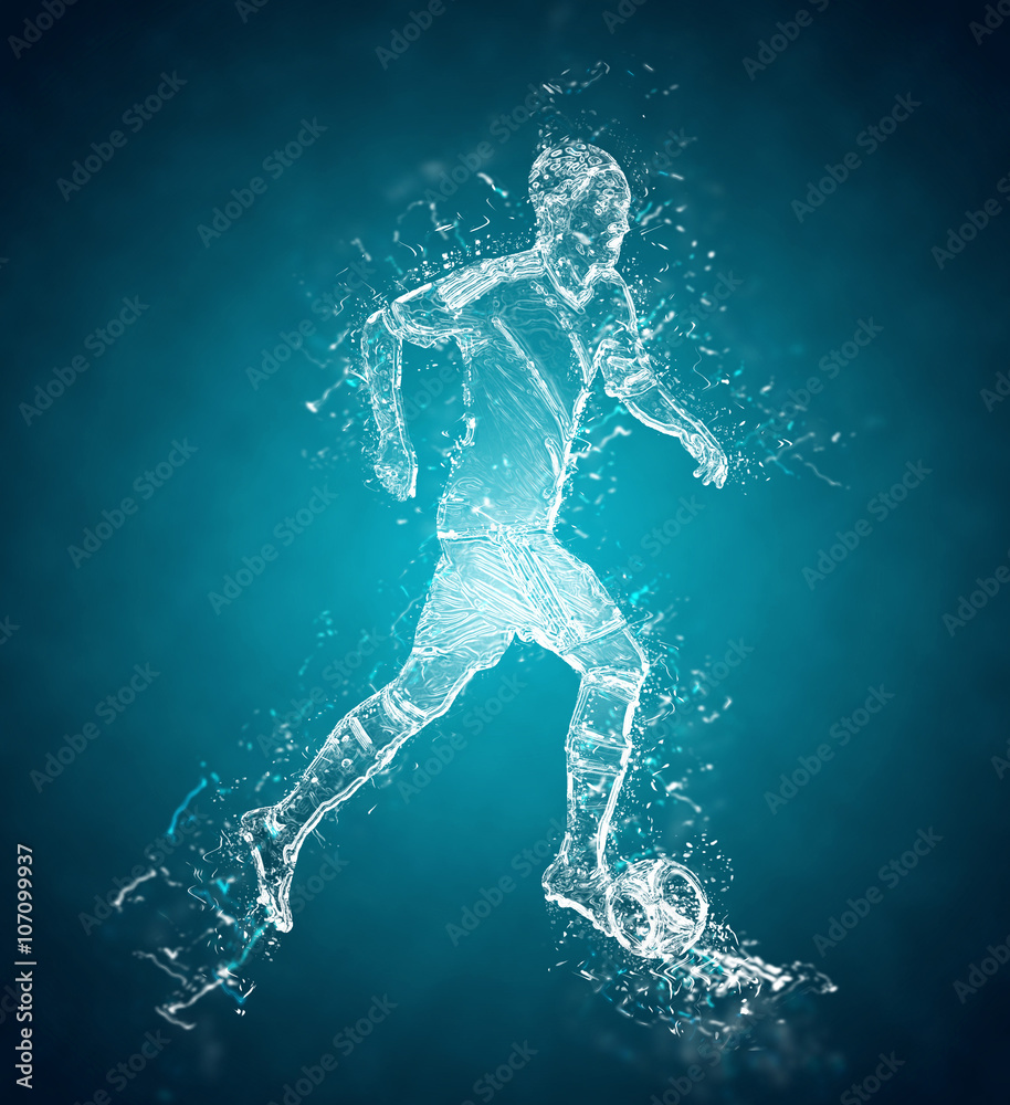 Abstract soccer player controls a ball. Crystal ice effect Abstract soccer player controls a ball. Crystal ice effect