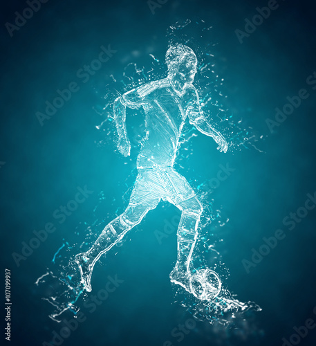 Abstract soccer player controls a ball. Crystal ice effect