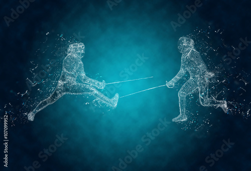 Foto Abstract sabre fencers in action. Crystal ice effect