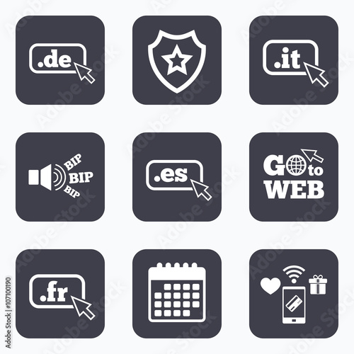 Top-level domains signs. De, It, Es and Fr.