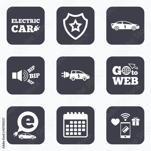 Electric car sign. Sedan and Hatchback transport