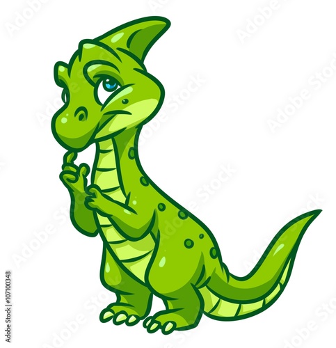 Dinosaur green thinking cartoon illustration isolated image animal character 